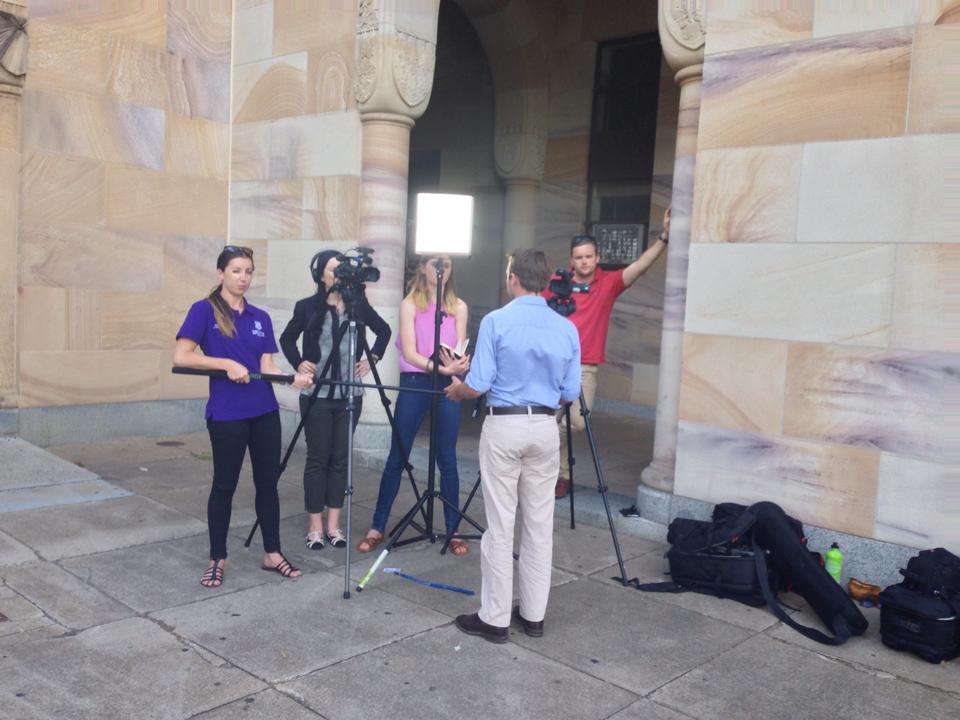 Students interviewing LNP Federal MP, Wyatt Roy at St Lucia.